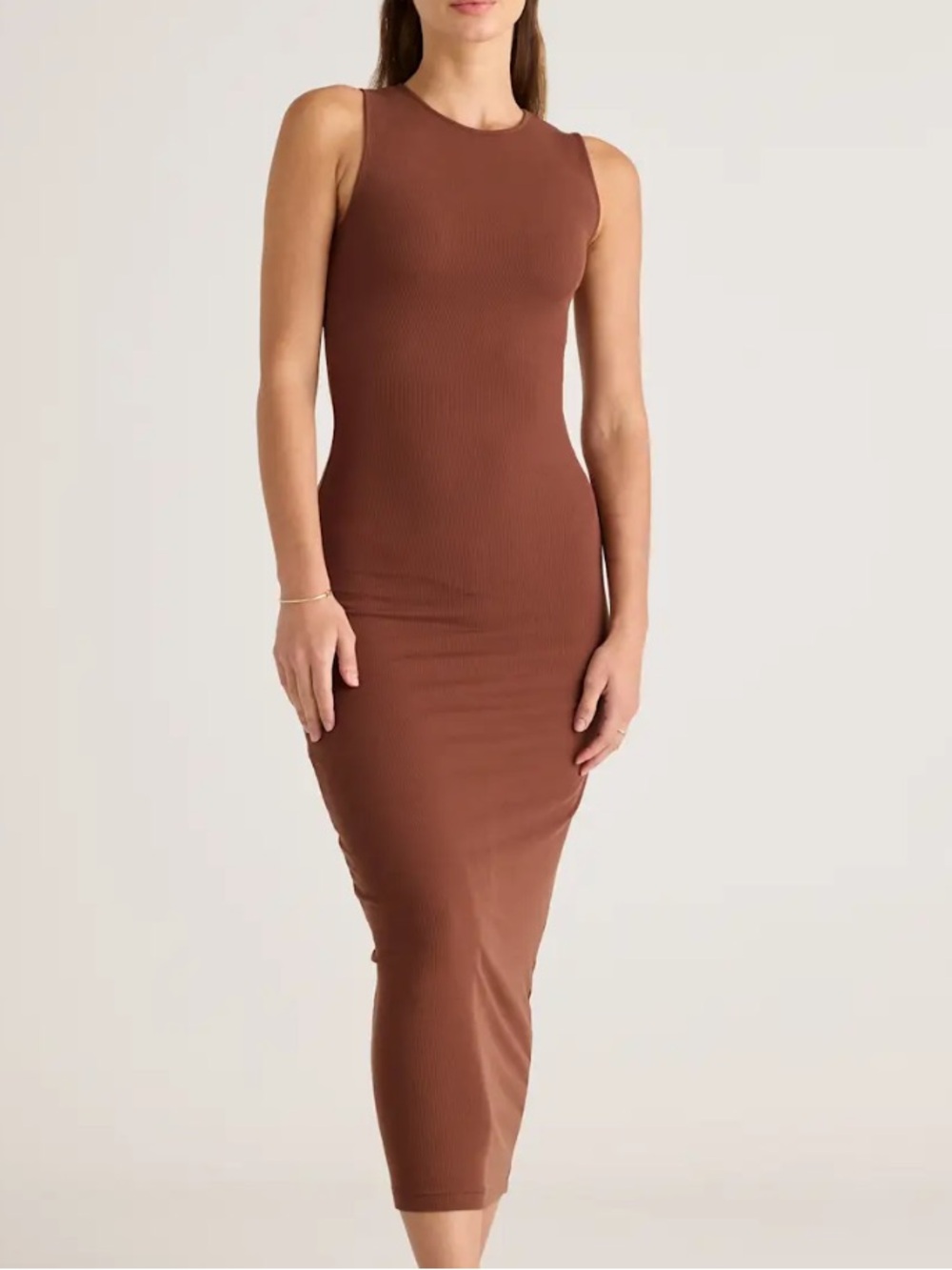 Quince Tencel Sleeveless Tank Bodycon Dress in Chocolate Brown NWT - Picture 4 of 13